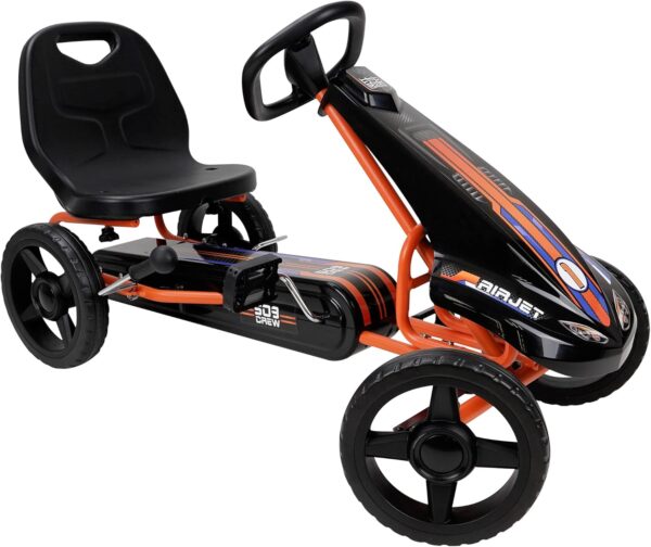 509 Crew 509 Air Jet Pedal Go Kart - Orange - Kids, Sporty Graphics on The Front Fairing, Adjustable Bucket Seat, 4 Spoke Rims w/ 10' EVA Wheels, Sporty Steering Wheel, Kids Go Kart Ages 4+ (U925007)