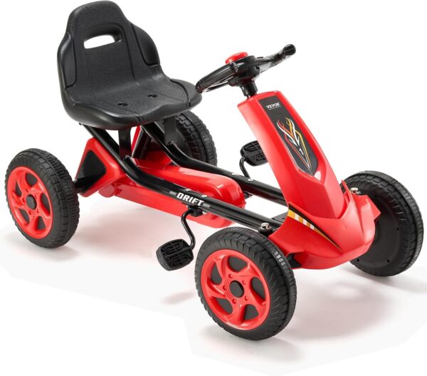 VEVOR Kids Pedal Go Kart, 4 Wheel Off-Road Pedal Go Cart Ride On Toy for Kids, Steering Wheel, Adjustable Seat, Non-Slip Big Wheels, Outdoor Racer Ride On Pedal Car for Boys & Girls Ages 3-8, Red